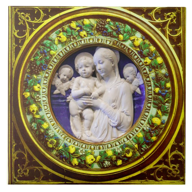 MADONNA MIT KIND, ANGELS RENAISSANCE FLORAL CROWN FLIESE (Vorderseite)