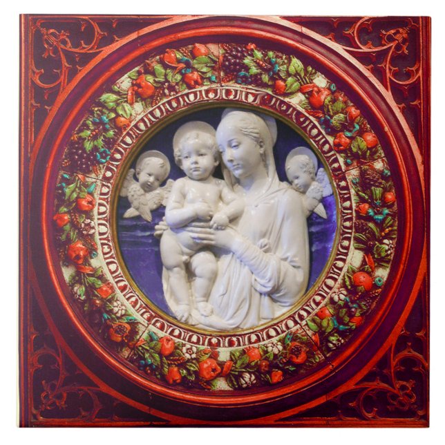 MADONNA MIT KIND, ANGELS RENAISSANCE FLORAL CROWN FLIESE (Vorderseite)