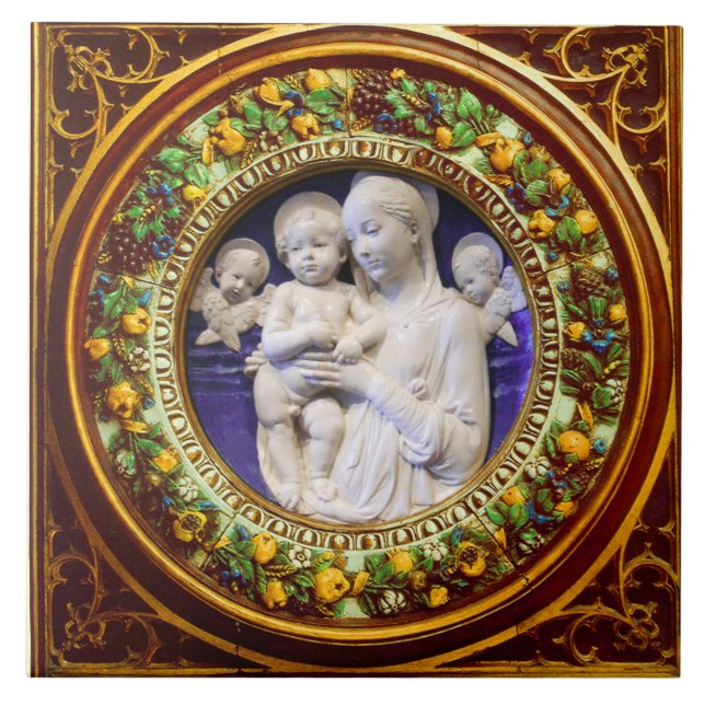 MADONNA MIT KIND, ANGELS RENAISSANCE FLORAL CROWN FLIESE (Vorderseite)