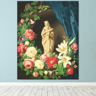 Madonna mit Kind in floralen Rosenranken Leinwanddruck