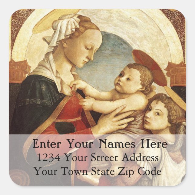 Madonna mit Kind-Jahrgang Weihnachtsanschrift Quadratischer Aufkleber (Vorderseite)