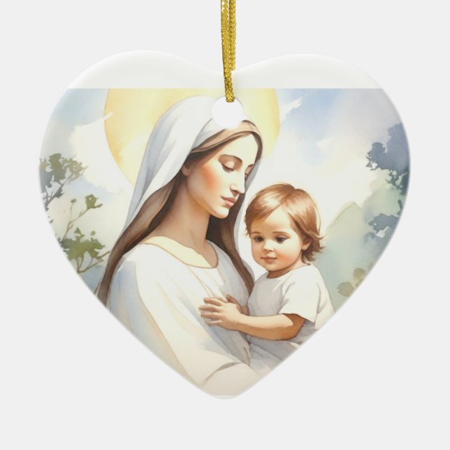Madonna mit Kind Jesus Keramik Ornament (Vorne)