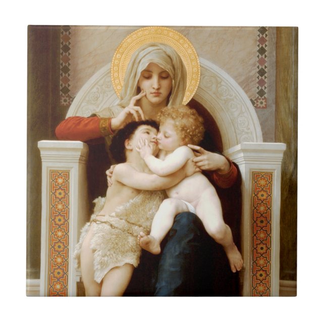 Madonna mit Kind & John the Baptist, Bouguereau Fliese (Vorderseite)