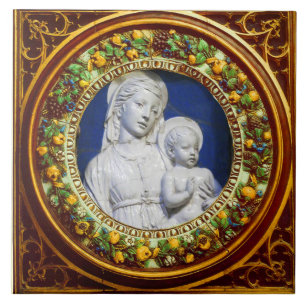MADONNA MIT KIND, RENAISSANCE FLORAL CROWN FLIESE