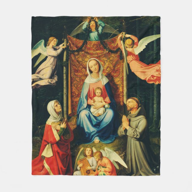 Madonna mit Kind, St. Adelheid und St. Franziskus Fleecedecke (Vorderseite)