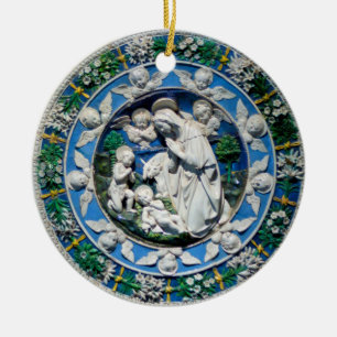 MADONNA MIT KIND UND ANGELN KERAMIK ORNAMENT