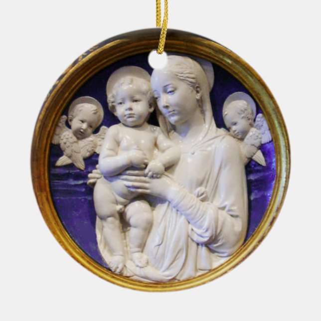 MADONNA MIT KIND UND ANGELN RUNTER blauem Saphir Keramikornament (Vorne)