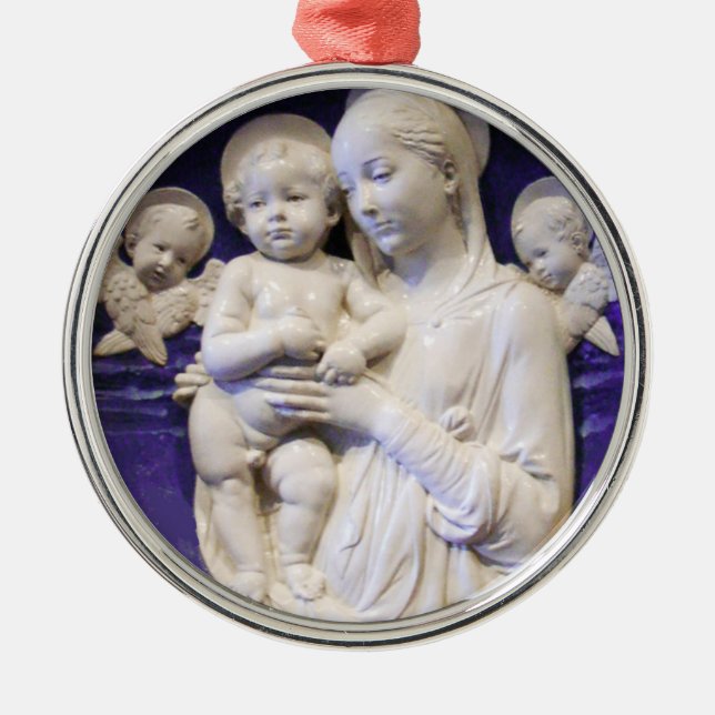MADONNA MIT KIND UND ANGELN RUNTER blauem Saphir Silbernes Ornament (Vorne)