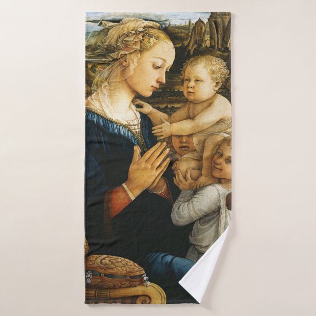 Madonna mit Kind und zwei Engel, Filippo Lippi Badehandtuch (Badehandtuch)