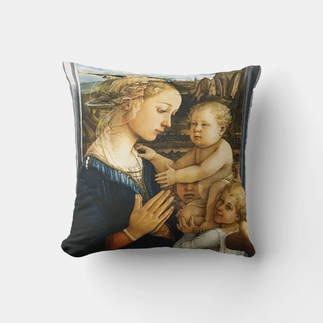 Madonna mit Kind und zwei Engel, Filippo Lippi Kissen (Vorderseite)
