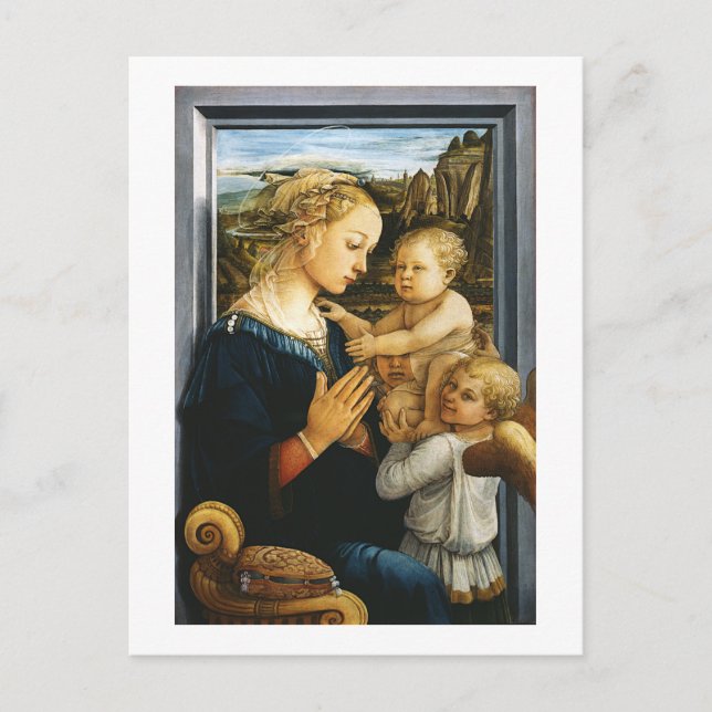 Madonna mit Kind und zwei Engel, Filippo Lippi Postkarte (Vorderseite)