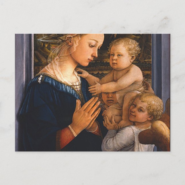 Madonna mit Kind und zwei Engeln von Filippo Lippi Postkarte (Vorderseite)
