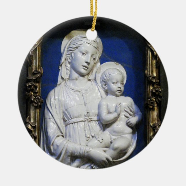 MADONNA MIT KINDERLEINEM Blue Saphire Keramikornament (Vorne)