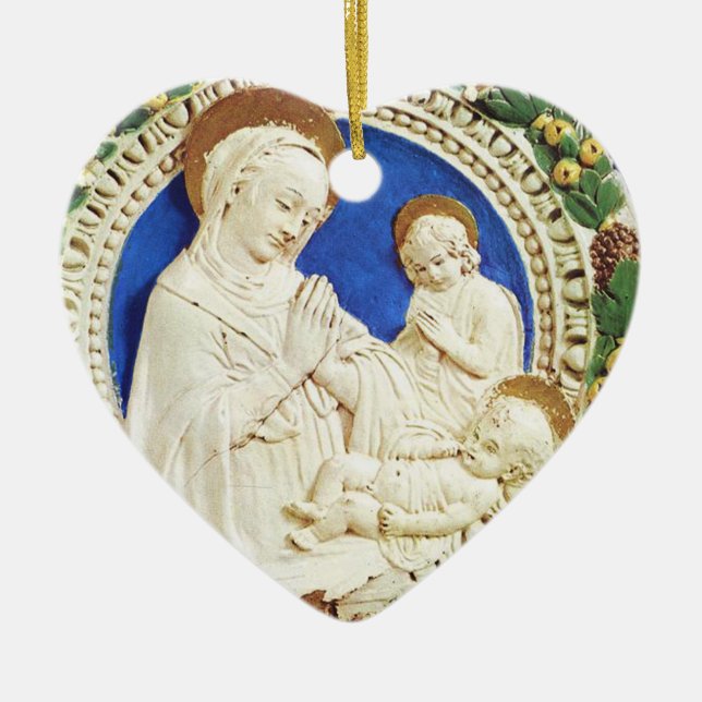 MADONNA MIT KINDERLEINEM LEINEM Saphir HERZ Keramikornament (Vorne)