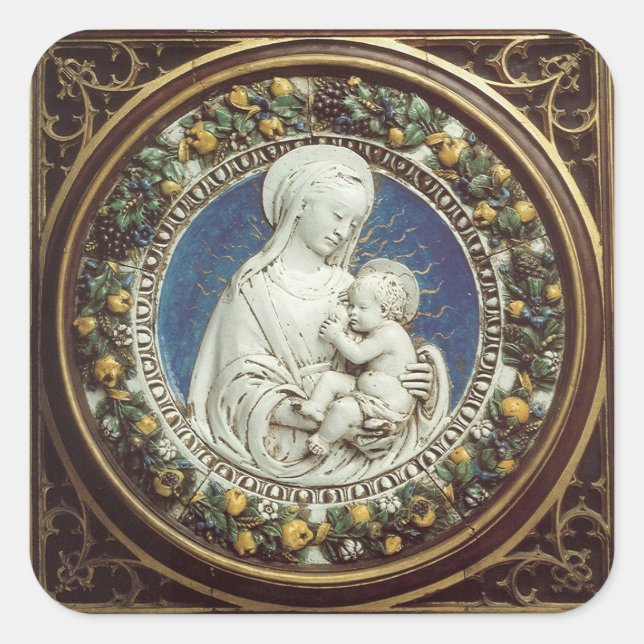 MADONNA MIT KINDERN, Runde Blumenkirche Quadratischer Aufkleber (Vorderseite)