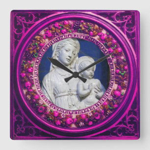 MADONNA MIT KINDERPINK FLORAL RENAISSANCE CROWN QUADRATISCHE WANDUHR