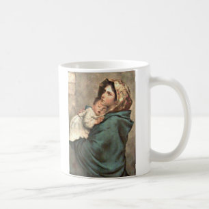 Madonna mit Scarf Holds Kaffeetasse