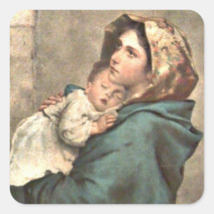Madonna mit Schal hält Jesuskind Quadratischer Aufkleber