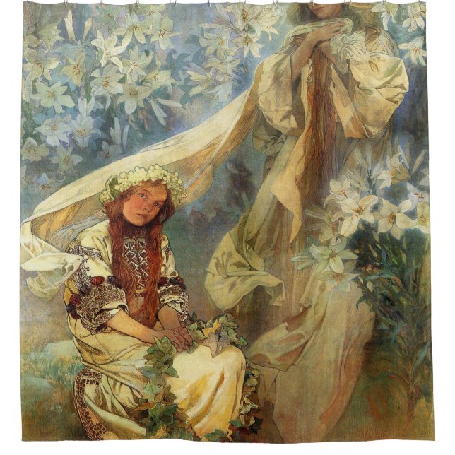 Madonna Of The Lilies 1905 - Alphonse Mucha Duschvorhang (Vorderseite)