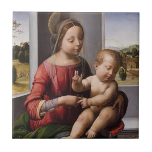Madonna u. Kind mit Johannes der Täufer Fliese