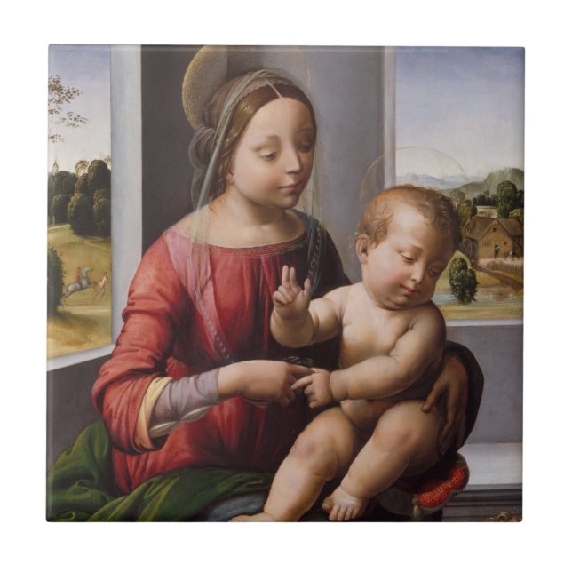 Madonna u. Kind mit Johannes der Täufer Fliese (Vorderseite)