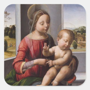 Madonna u. Kind mit Johannes der Täufer Quadratischer Aufkleber