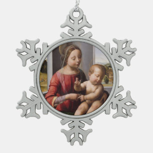Madonna u. Kind mit Johannes der Täufer Schneeflocken Zinn-Ornament