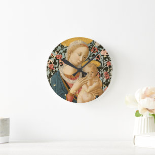 Madonna und Jesuskind Jungfrau Maria Vintage-Kunst Runde Wanduhr