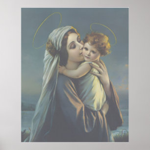 Madonna und Jesuskind Vintage Poster Druck Kunst 