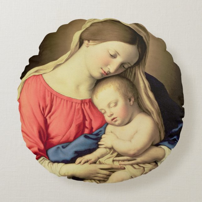 Madonna und Kind 3 Rundes Kissen (Vorderseite)