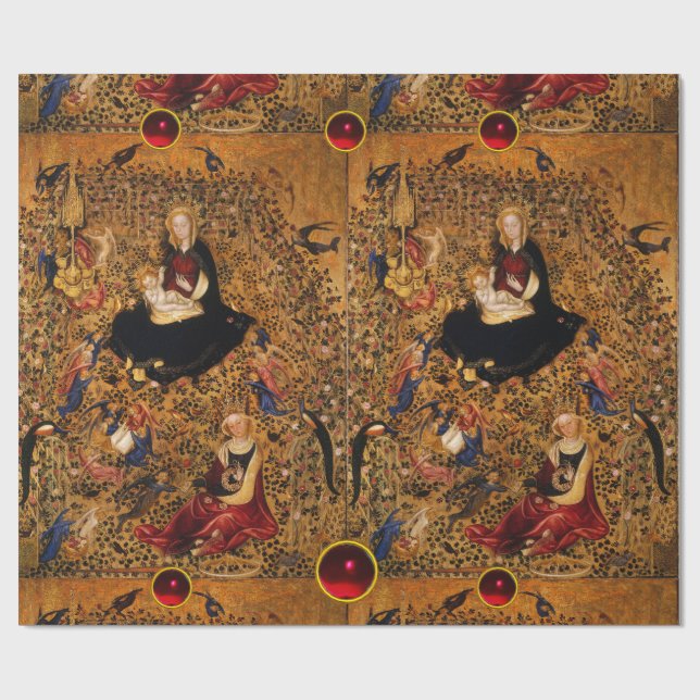 MADONNA UND KIND DER ROSE BOWER MIT ANGELN GESCHENKPAPIER (Flach)