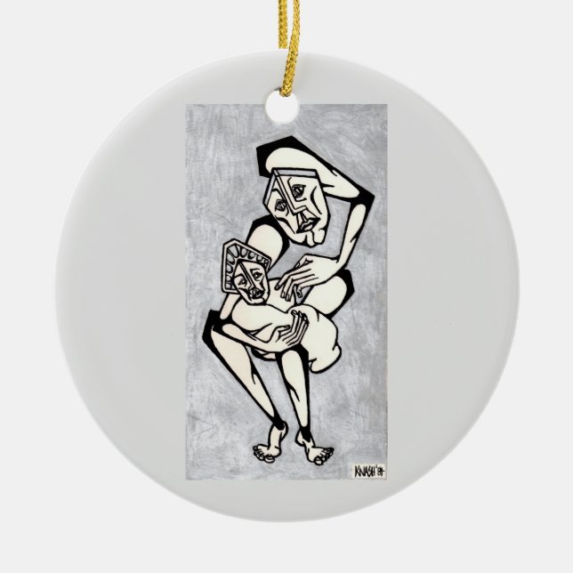 Madonna und Kind "Es geht um Liebe" Keramik Ornament (Vorne)