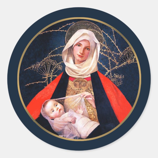 Madonna und Kind. Fine Art Weihnachtskleber Runder Aufkleber (Vorderseite)