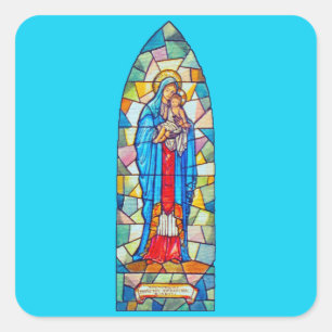 Madonna und Kind Geburts- Glasmalerei-Stil Quadratischer Aufkleber