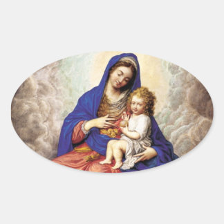 Madonna und Kind in Ruhm Ovaler Aufkleber