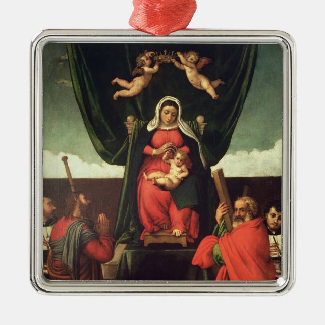 Madonna und Kind inthronisiert mit vier Heiligen, Silbernes Ornament (Vorne)