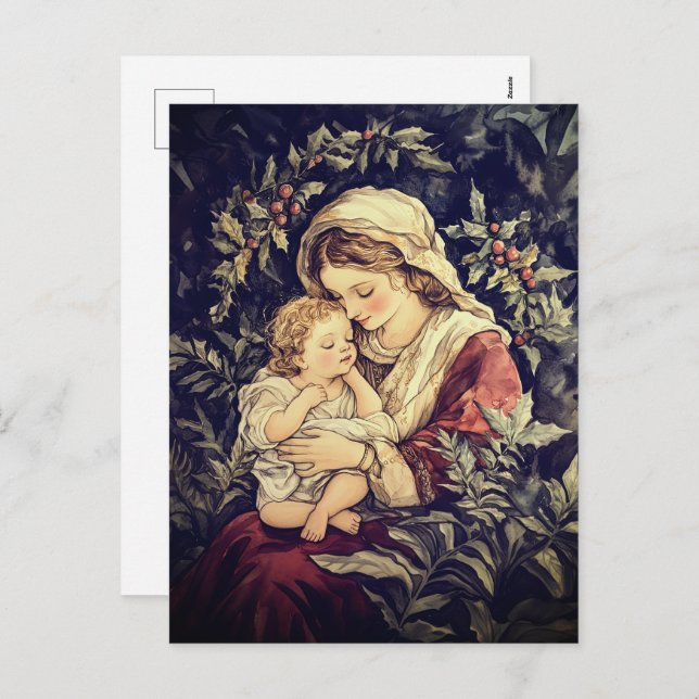 Madonna und Kind Jahrgang Weihnachten Postkarte (Vorne/Hinten)