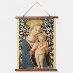 Madonna und Kind Jesus Jungfrau Maria Vintage Kuns Wandteppich Mit Holzrahmen