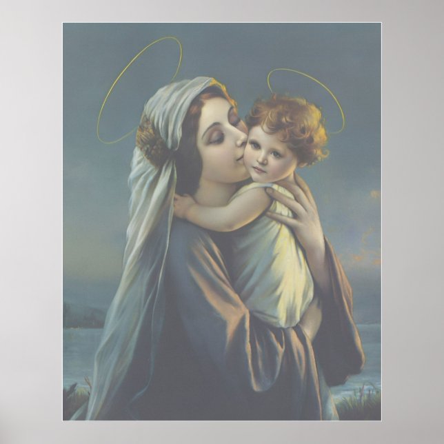 Madonna und Kind Jesus Vintage Plakat Kunstdrucker (Vorne)