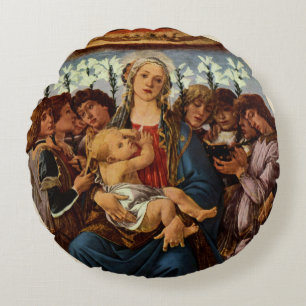 Madonna und Kind mit acht Engeln von Botticelli Rundes Kissen