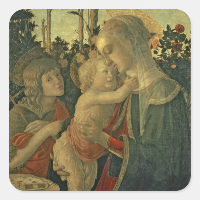 Madonna und Kind mit dem Johannes dem Täufer (Öl Quadratischer Aufkleber (Vorderseite)