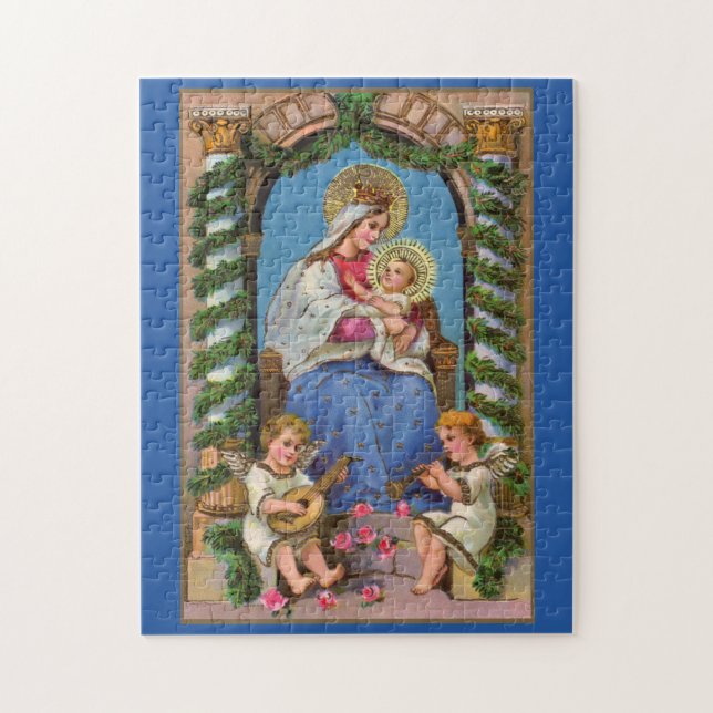 Madonna und Kind mit Engel Jigsaw Puzzle (Vertikal)