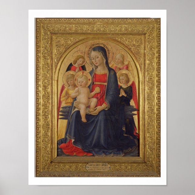 Madonna und Kind mit Engeln, c.1467 (Öl auf Scheib Poster (Vorne)