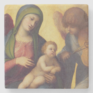Madonna und Kind mit Engeln c.1510-15 (Öl auf PA Steinuntersetzer