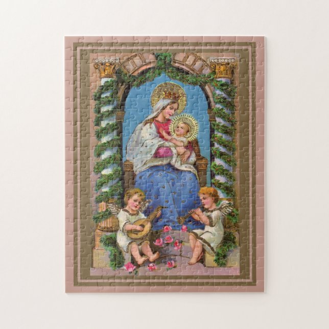 Madonna und Kind mit Engeln Puzzle (Vertikal)