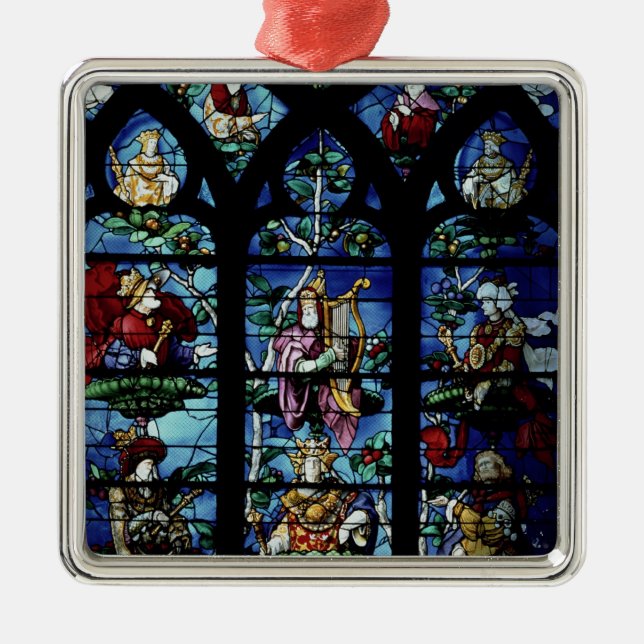 Madonna und Kind mit Engeln und Porträts reflec Silbernes Ornament (Vorne)