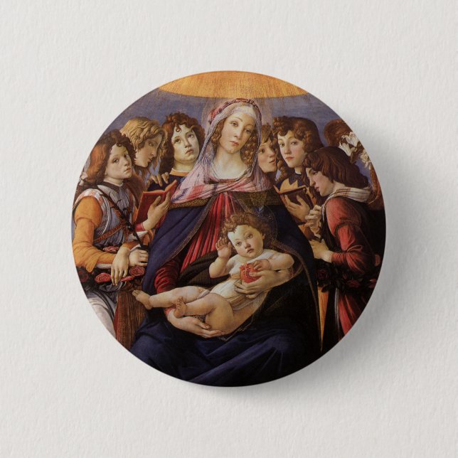 Madonna und Kind mit Engeln von Sandro Botticelli Button (Vorderseite)