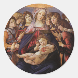 Madonna und Kind mit Engeln von Sandro Botticelli Runder Aufkleber