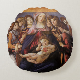 Madonna und Kind mit Engeln von Sandro Botticelli Rundes Kissen