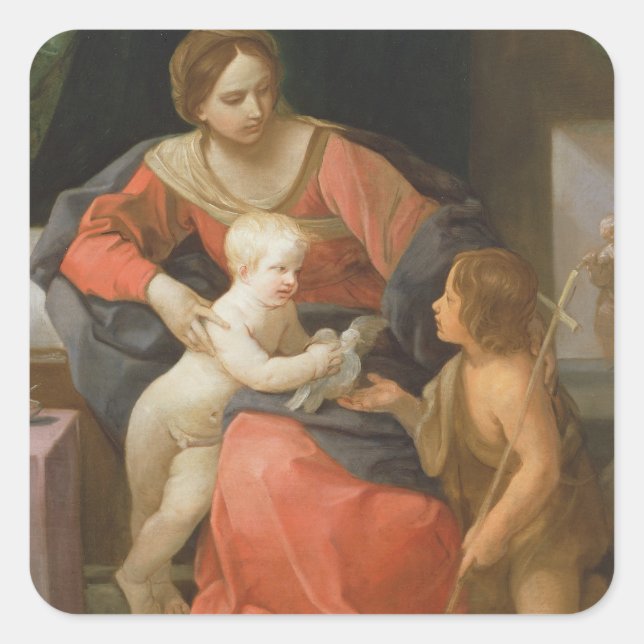 Madonna und Kind mit Heiligem Johannes vom Taufe Quadratischer Aufkleber (Vorderseite)